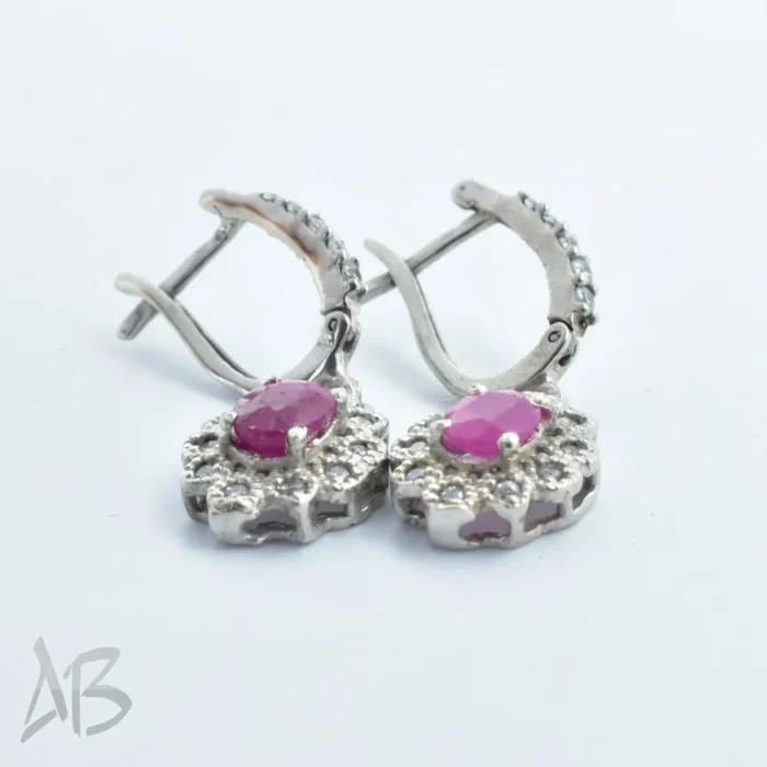 گوشواره نقره زنانه نگین یاقوت سرخ اصل آبکاری طلا سفید عیار 925 آقابزرگ کد G125 - Image 4