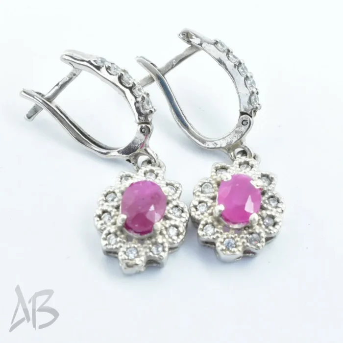 گوشواره نقره زنانه نگین یاقوت سرخ اصل آبکاری طلا سفید عیار 925 آقابزرگ کد G125 - Image 6