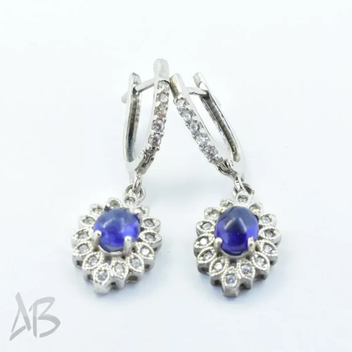 گوشواره نقره یاقوت کبود اصل عیار 925 آبکاری رودیوم آقابزرگ کد G133 - Image 4