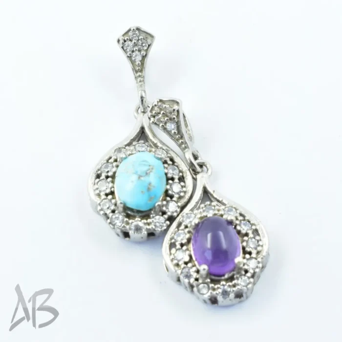 گردنبند یا مدالی نقره زنانه با نگین آماتیس یا آمتیست بنفش خوشرنگ اصل عیار 925 آقابزرگ کد Med19 - Image 6