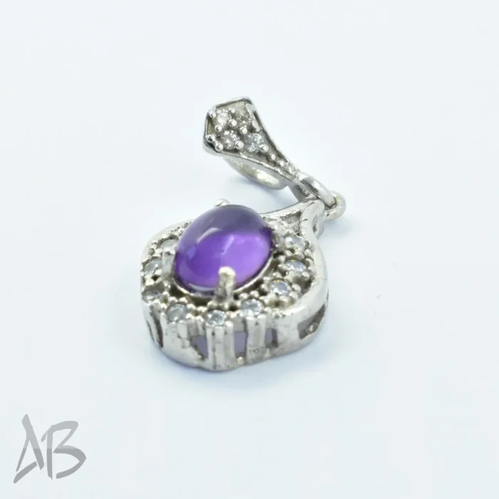 گردنبند یا مدالی نقره زنانه با نگین آماتیس یا آمتیست بنفش خوشرنگ اصل عیار 925 آقابزرگ کد Med19 - Image 5