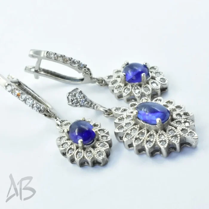 نیم ست نقره نگین یاقوت کبود اصل عیار 925 روکش طلا سفید آقابزرگ کد Med25 - Image 3