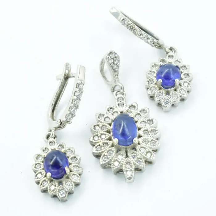 نیم ست نقره نگین یاقوت کبود اصل