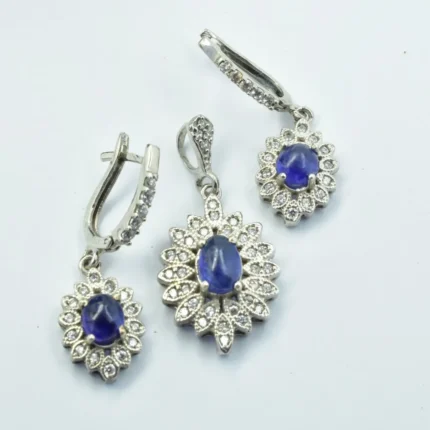 نیم ست نقره نگین یاقوت کبود اصل