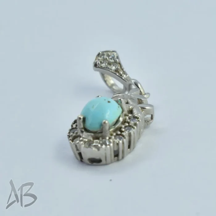 گردنبند نقره فیروزه نیشابوری زنانه آبکاری طلا سفید (رودیوم) آقابزرگ کد Med41 - Image 4