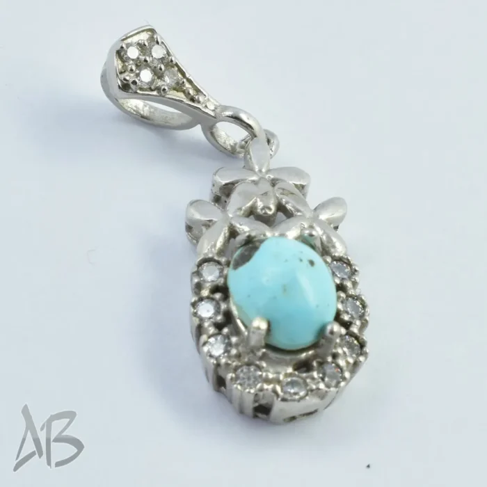 گردنبند نقره فیروزه نیشابوری زنانه آبکاری طلا سفید (رودیوم) آقابزرگ کد Med41 - Image 5