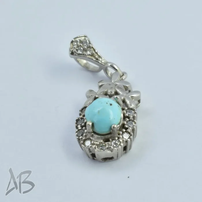 گردنبند نقره فیروزه نیشابوری زنانه آبکاری طلا سفید (رودیوم) آقابزرگ کد Med41 - Image 6