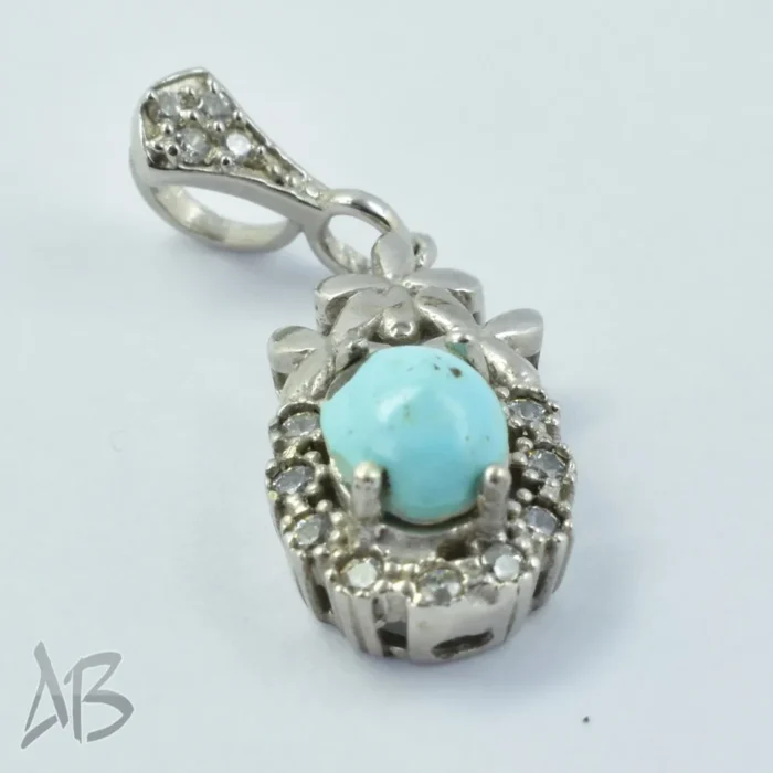 گردنبند نقره فیروزه نیشابوری زنانه آبکاری طلا سفید (رودیوم) آقابزرگ کد Med41 - Image 7