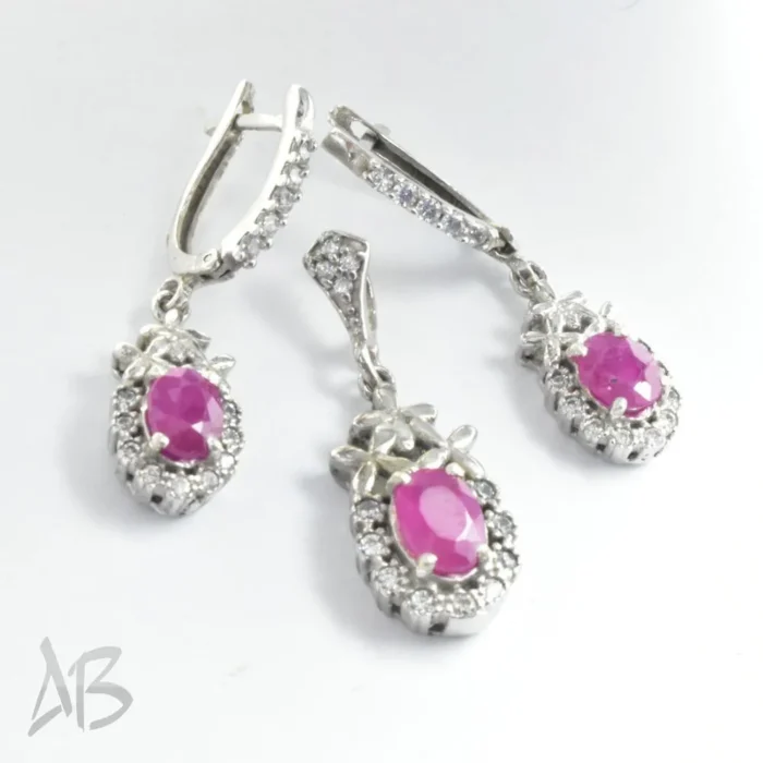 نیم ست نقره نگین یاقوت صورتی اصل آقابزرگ کد Med48 - Image 3