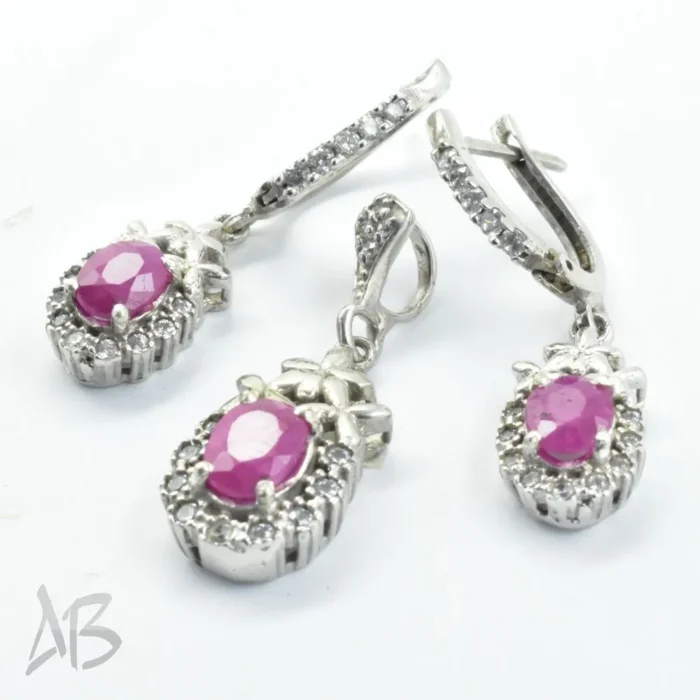 نیم ست نقره نگین یاقوت صورتی اصل آقابزرگ کد Med48 - Image 5