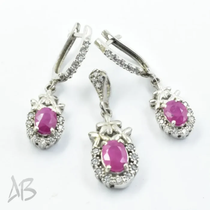 نیم ست نقره نگین یاقوت صورتی اصل آقابزرگ کد Med48 - Image 7