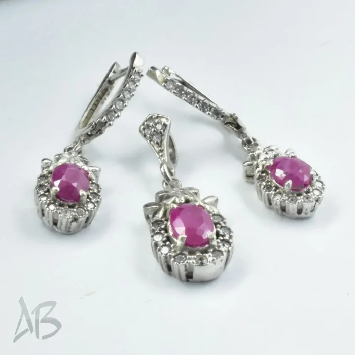 نیم ست نقره نگین یاقوت صورتی اصل آقابزرگ کد Med48 - Image 8