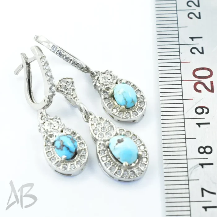 نیم ست نقره فیروزه اصل نیشابوری عیار 925 آبکاری رودیوم آقابزرگ کد Med49 - Image 3