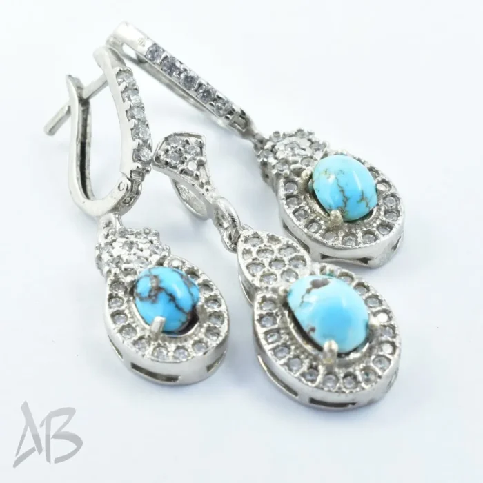 نیم ست نقره فیروزه اصل نیشابوری عیار 925 آبکاری رودیوم آقابزرگ کد Med49 - Image 5