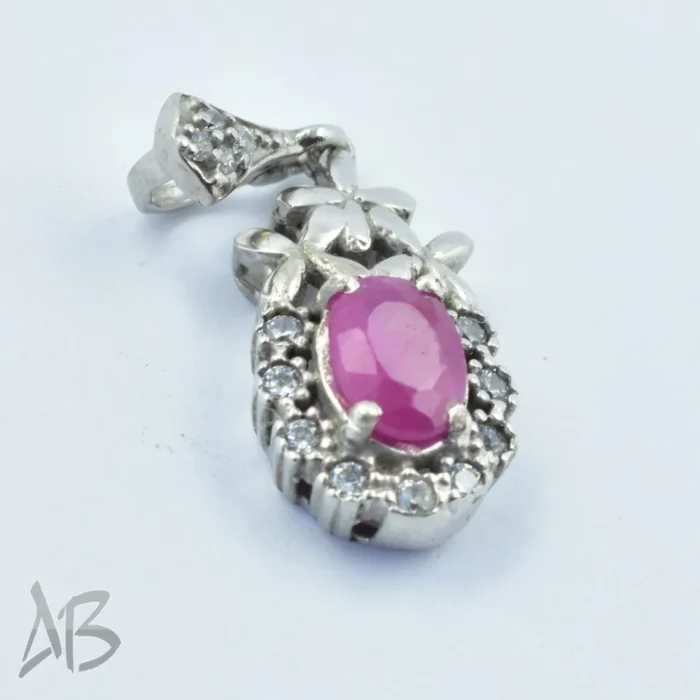 گردنبند یا گردن آویز نقره نگین یاقوت صورتی آقابزرگ کد Med55 - Image 4