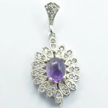 نیم ست گردنبند مدالی و گوشواره آماتیست یا آمتیست