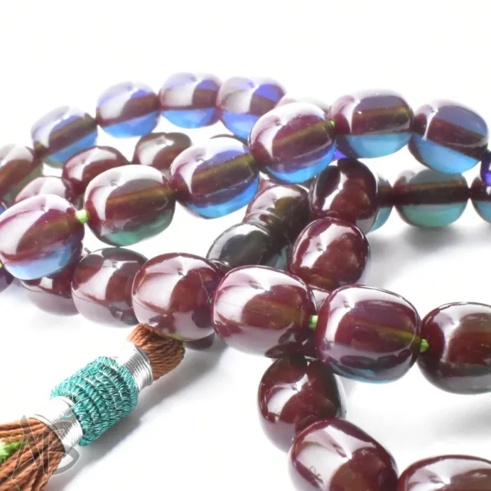 تسبیح سندلوس بودار 45 دانه اصل کد 1091 هنگ کنگی قدیمی سه پوست سبز آبی عنابی گرد آقابزرگ - Image 4