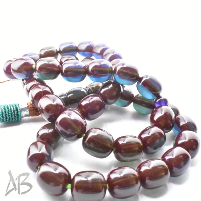 تسبیح سندلوس بودار 45 دانه اصل کد 1091 هنگ کنگی قدیمی سه پوست سبز آبی عنابی گرد آقابزرگ - Image 5