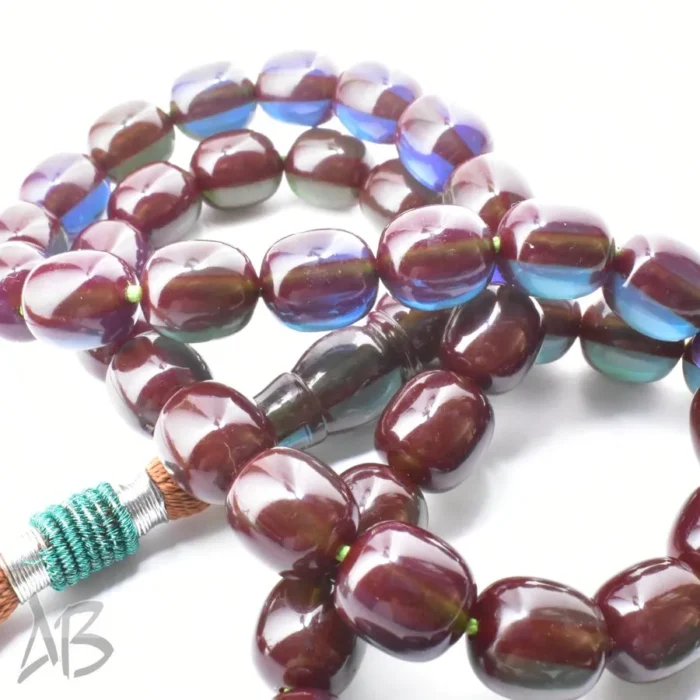 تسبیح سندلوس بودار 45 دانه اصل کد 1091 هنگ کنگی قدیمی سه پوست سبز آبی عنابی گرد آقابزرگ - Image 6