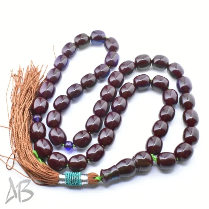 تسبیح سندلوس بودار 45 دانه اصل کد 1091 هنگ کنگی قدیمی سه پوست سبز آبی عنابی گرد آقابزرگ - Image 7