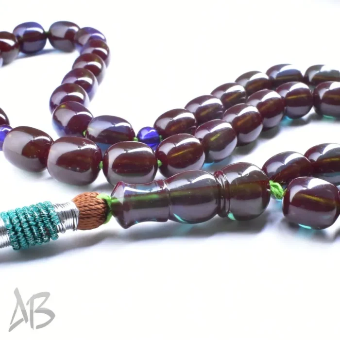 تسبیح سندلوس بودار 45 دانه اصل کد 1091 هنگ کنگی قدیمی سه پوست سبز آبی عنابی گرد آقابزرگ - Image 8