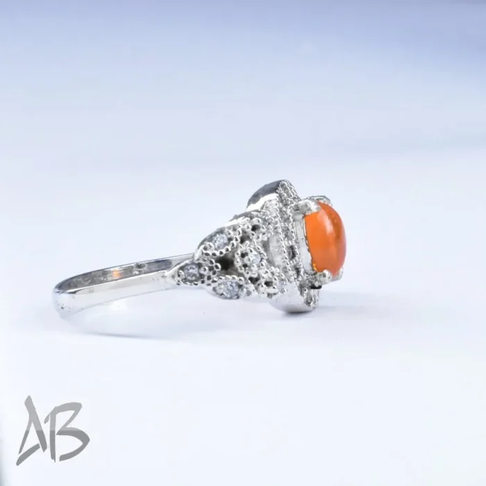 انگشتر نقره زنانه اصل عیار 925 با نگین اپال و آبکاری طلا بسیار زیبا، کد 646 - Image 3