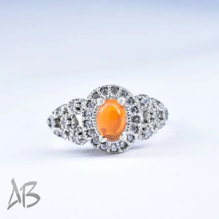 انگشتر نقره زنانه اصل عیار 925 با نگین اپال و آبکاری طلا بسیار زیبا، کد 646 - Image 5