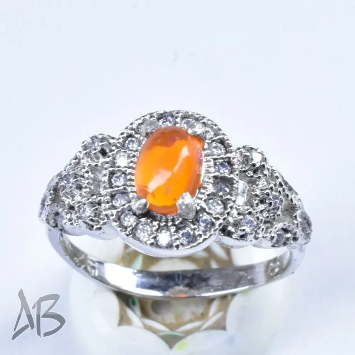 انگشتر نقره زنانه اصل عیار 925 با نگین اپال و آبکاری طلا بسیار زیبا، کد 646 - Image 6