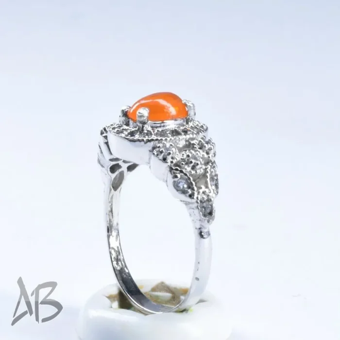 انگشتر نقره زنانه اصل عیار 925 با نگین اپال و آبکاری طلا بسیار زیبا، کد 646 - Image 7