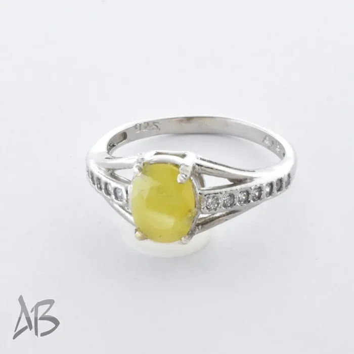 انگشتر نقره زنانه نگین دار با نگین معدنی یاقوت زرد و پوشش طلا سفید آقابزرگ کد 650 - Image 7