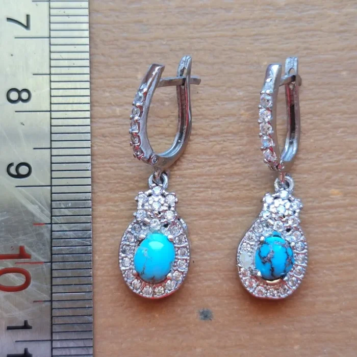 گوشواره نقره با سنگ فیروزه نیشابور اصل آقابزرگ کد G140 - Image 4