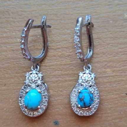 گوشواره نقره با نگین فیروزه نیشابور