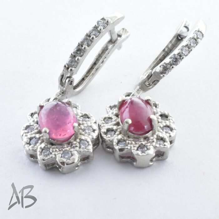 گوشواره نقره اصل زنانه نگین دار یاقوت سرخ اصل دامله آبکاری طلا سفید عیار 925 آقابزرگ کد G143 - Image 4