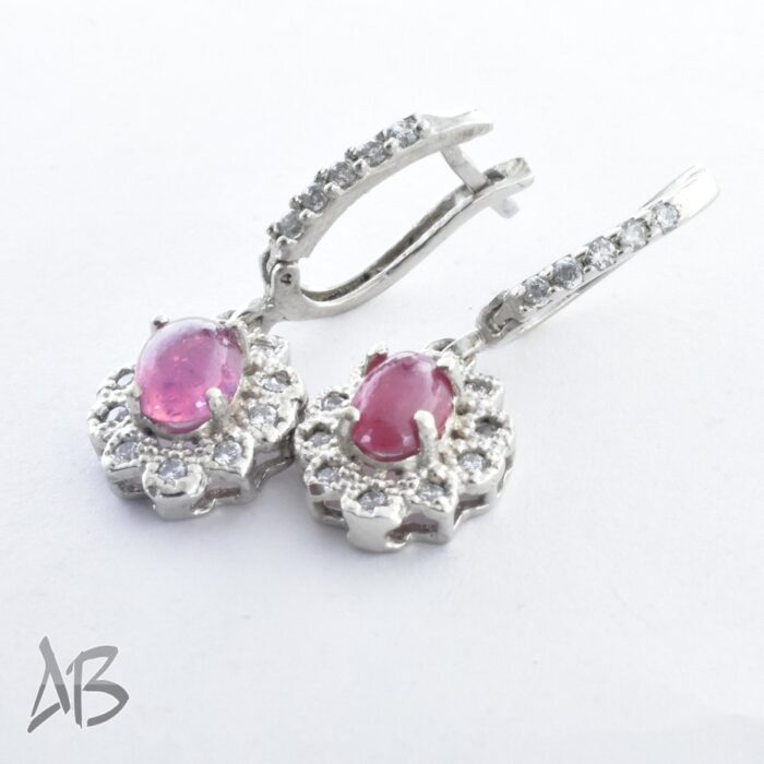 گوشواره نقره اصل زنانه نگین دار یاقوت سرخ اصل دامله آبکاری طلا سفید عیار 925 آقابزرگ کد G143 - Image 6