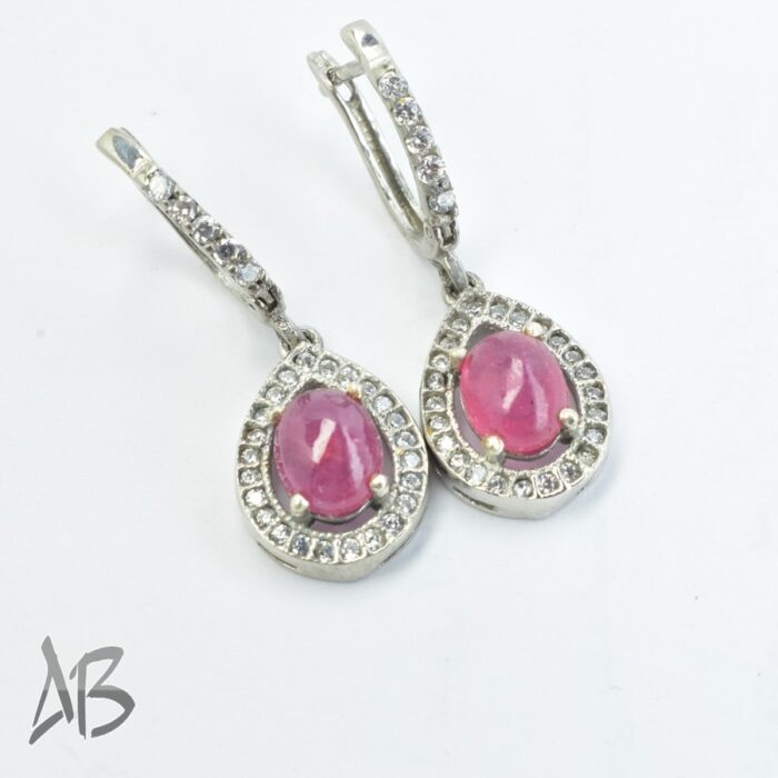 گوشواره نقره اصل زنانه نگین دار یاقوت سرخ آفریقایی اصل آبکاری رودیوم عیار 925 آقابزرگ کد G144 - Image 5