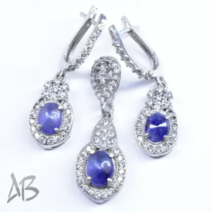 نیم ست نقره نگین یاقوت کبود اصل