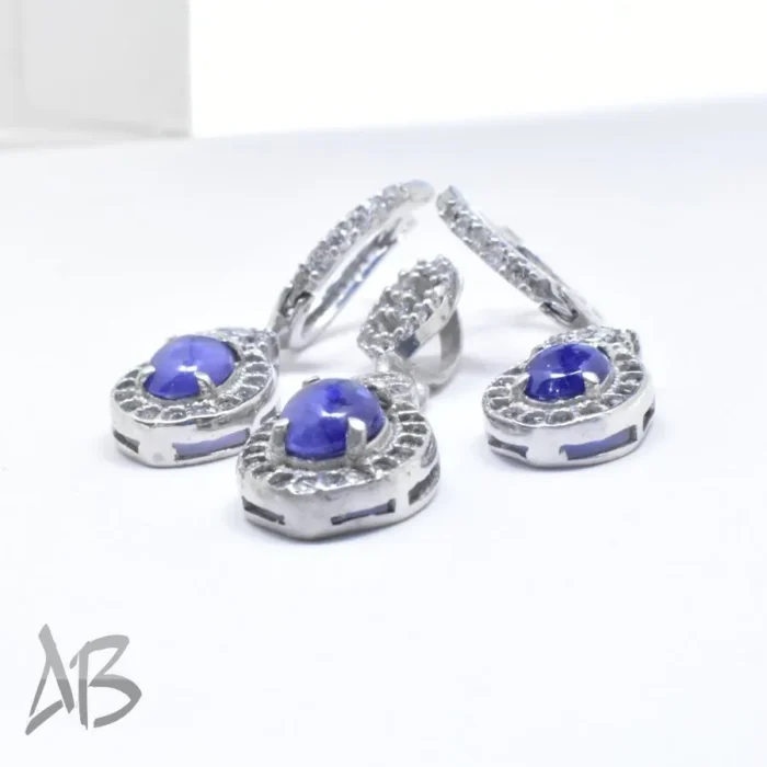 نیم ست نقره نگین یاقوت کبود اصل عیار 925 روکش رودیوم آقابزرگ کد Med26 - Image 6