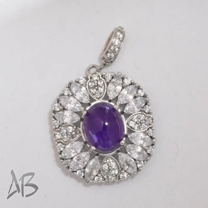 گردنبند نقره (مدالی) اصل جدید با نگین آماتیست (آماتیس) خوشرنگ و درشت آقابزرگ کد Med71 - Image 4