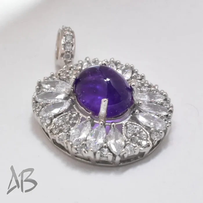 گردنبند نقره (مدالی) اصل جدید با نگین آماتیست (آماتیس) خوشرنگ و درشت آقابزرگ کد Med71 - Image 5