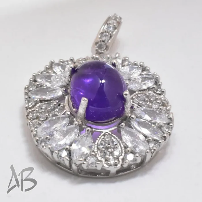 گردنبند نقره (مدالی) اصل جدید با نگین آماتیست (آماتیس) خوشرنگ و درشت آقابزرگ کد Med71 - Image 6