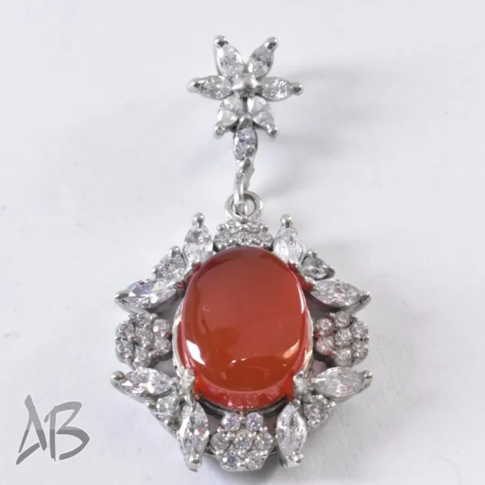 گردنبند نقره (مدالی) اصل زنانه نگین عقیق یمنی درشت خوشرنگ طرح جدید آقابزرگ کد Med77 - Image 3