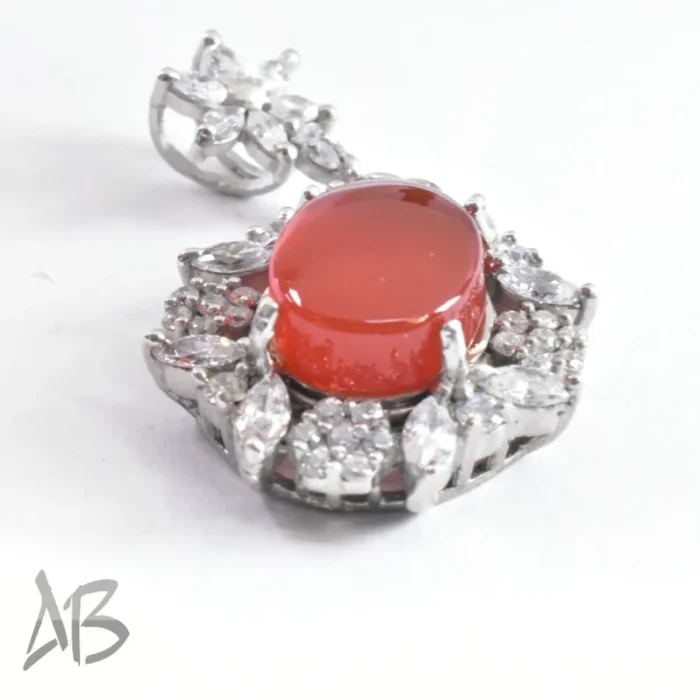 گردنبند نقره (مدالی) اصل زنانه نگین عقیق یمنی درشت خوشرنگ طرح جدید آقابزرگ کد Med77 - Image 4