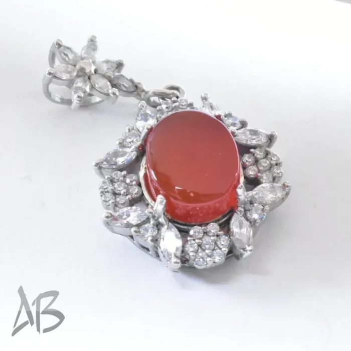 گردنبند نقره (مدالی) اصل زنانه نگین عقیق یمنی درشت خوشرنگ طرح جدید آقابزرگ کد Med77 - Image 6