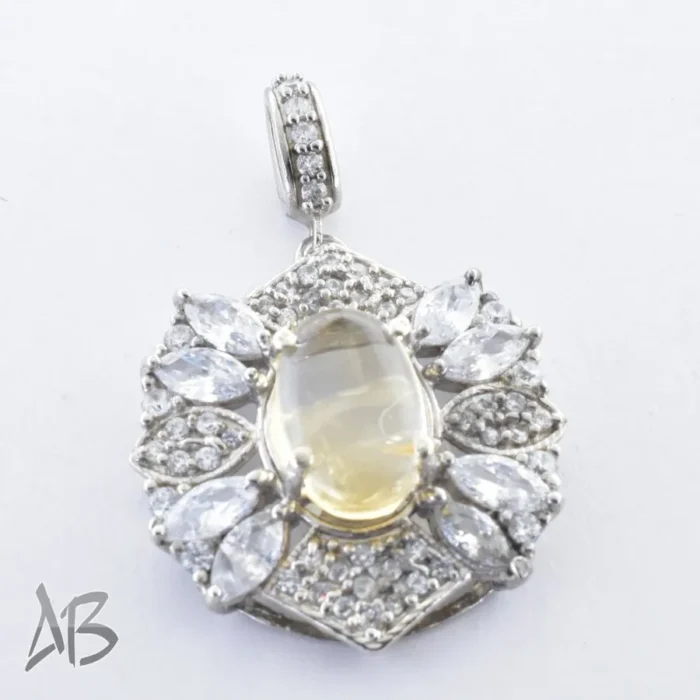 مدالی یا گردنبند نقره اصل زنانه نگین دار سیترین دامله اصل آقابزرگ کد Med78 - Image 5