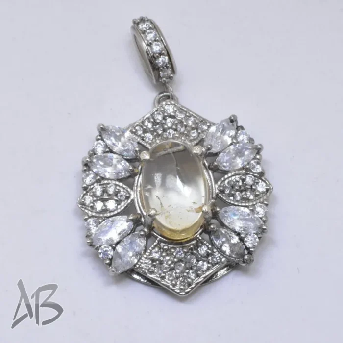 مدالی یا گردنبند نقره اصل زنانه نگین دار سیترین دامله اصل آقابزرگ کد Med78 - Image 6