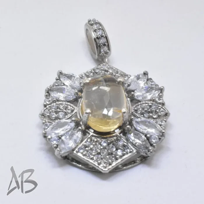 مدالی یا گردنبند نقره اصل زنانه نگین دار سیترین دامله اصل آقابزرگ کد Med78 - Image 7