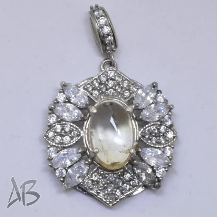 مدالی یا گردنبند نقره اصل زنانه نگین دار سیترین دامله اصل آقابزرگ کد Med78 - Image 3