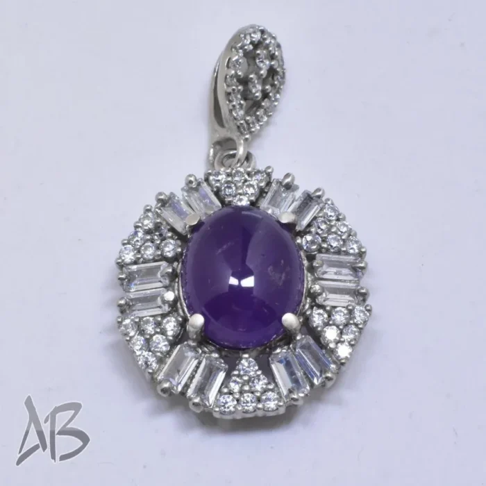 گردنبند نقره (مدالی) اصل زنانه جدید با نگین آماتیست (آماتیس) درشت آقابزرگ کد Med79 - Image 3