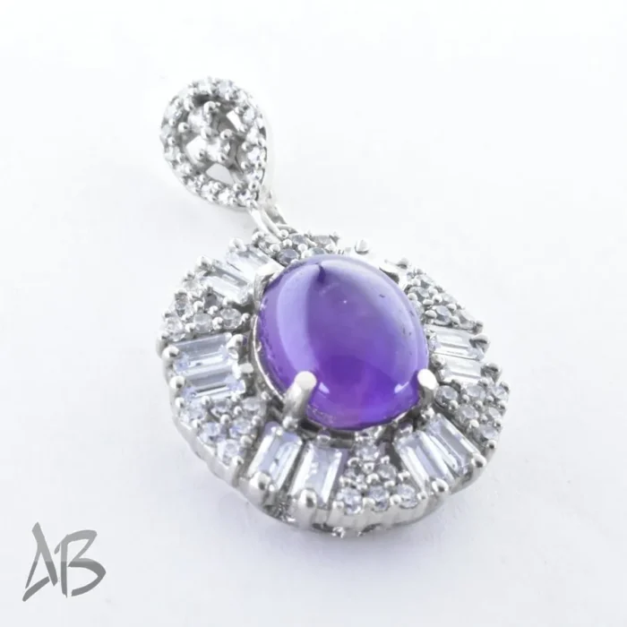 گردنبند نقره (مدالی) اصل زنانه جدید با نگین آماتیست (آماتیس) درشت آقابزرگ کد Med79 - Image 4