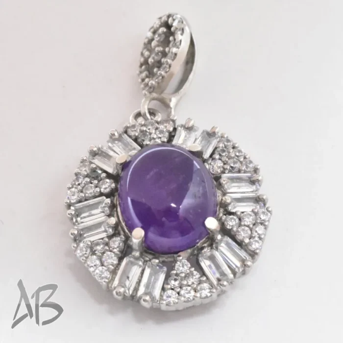 گردنبند نقره (مدالی) اصل زنانه جدید با نگین آماتیست (آماتیس) درشت آقابزرگ کد Med79 - Image 5